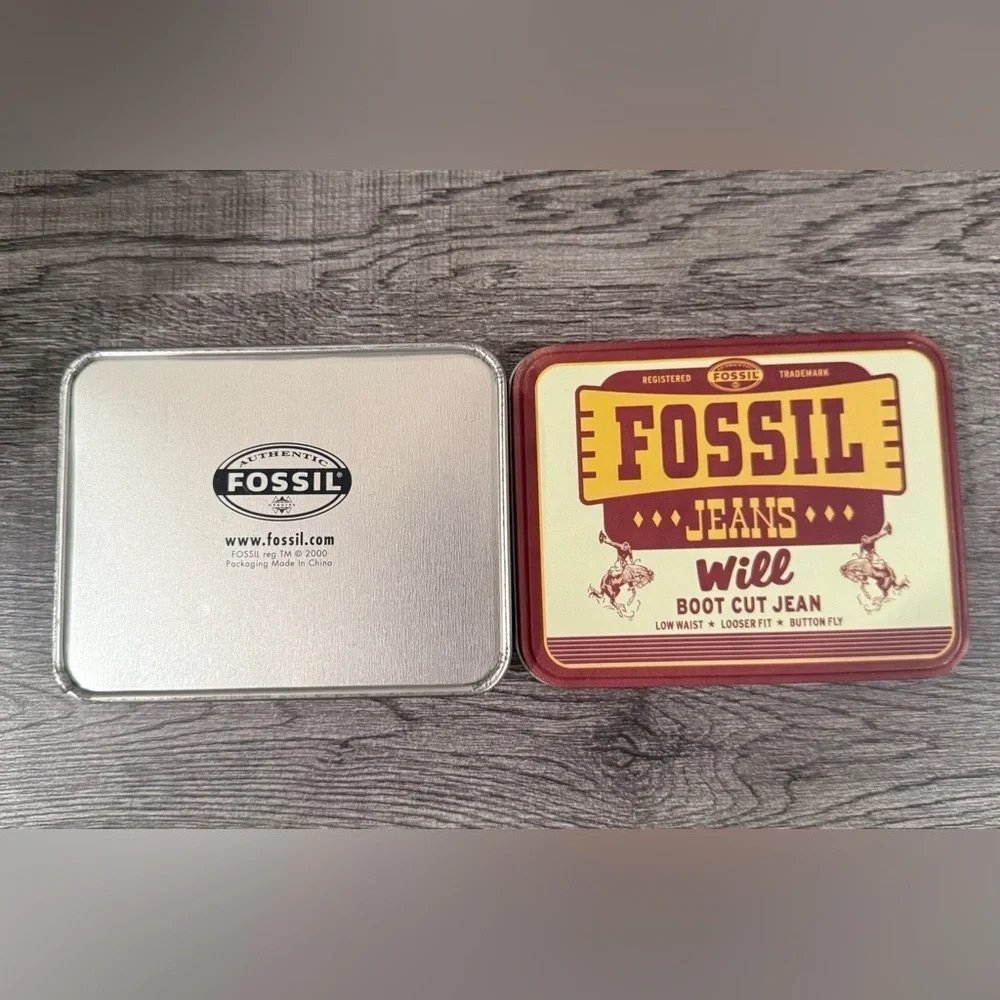 Fossil Jeans Vintage Metal Storage Tin 2000 Cowboy Western Decor